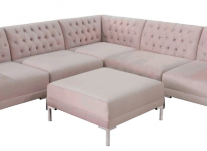 Pink sectional sofa ottoman Chesterfield sofas furniture XXL big textile fabric sofas 2-piece set